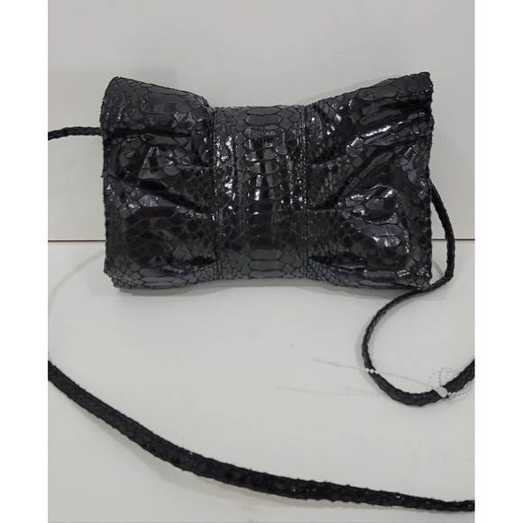 Iman Global Chic Bow Black Snakeskin Evening Clutch Huge Rhinestone - Picture 9 of 12